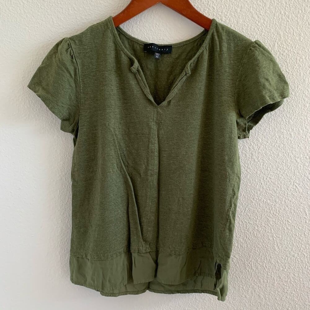 Sanctuary 100% Linen Green Top Lagenlook Bohemian  XS